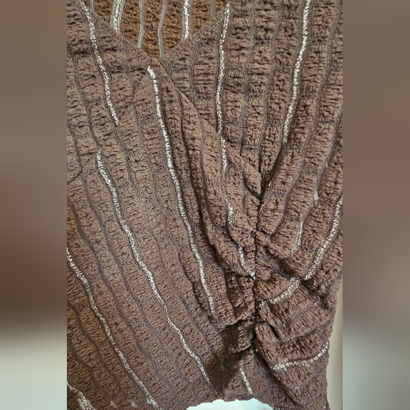 Shein long sleeve brown with silver striped sheer crop top - Picture 3 of 6